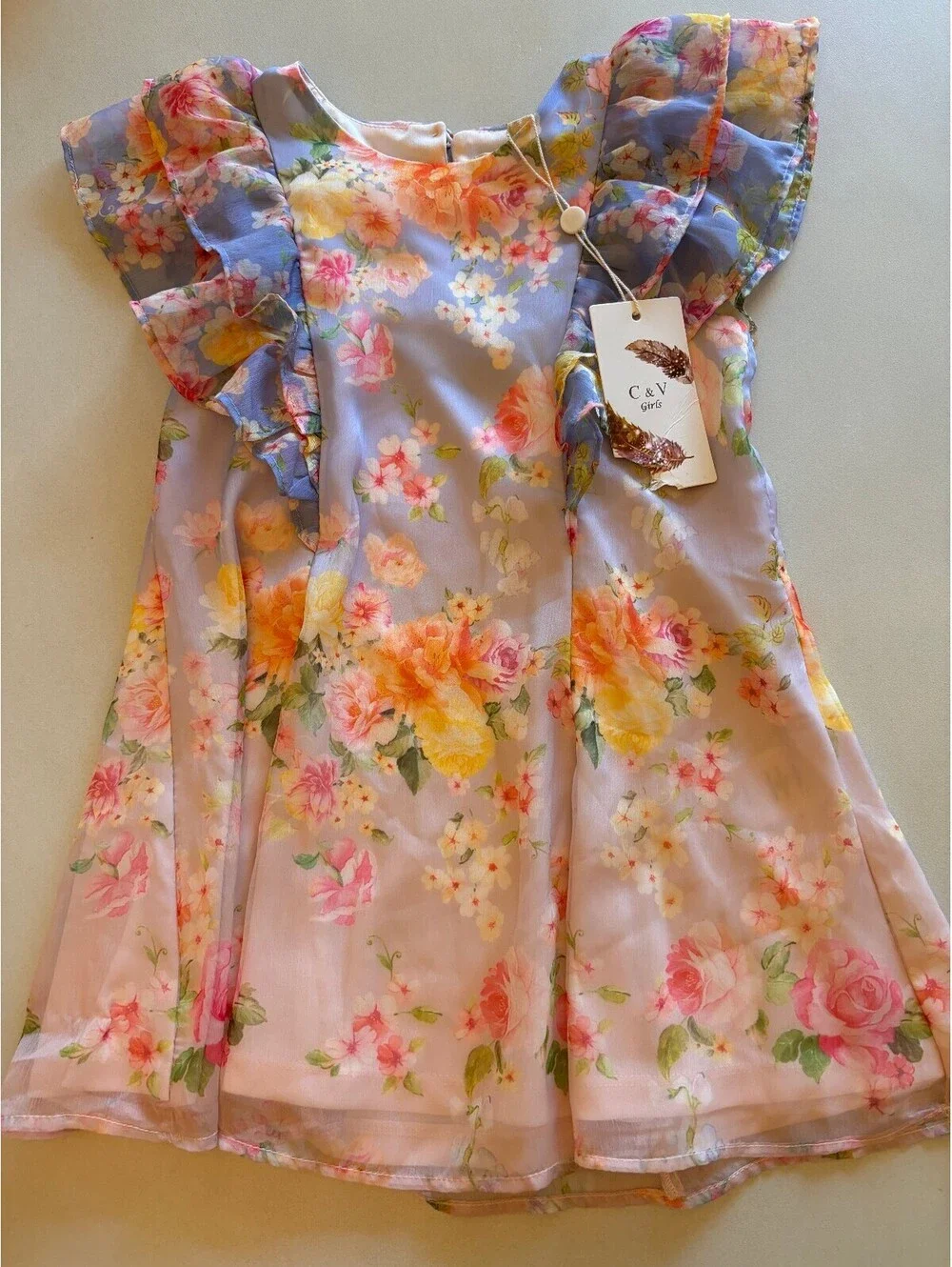 NWT Chelsea and Violet Girls Floral Ruffle Sleeve Dress, 2T, Floral